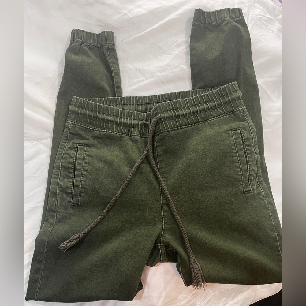 Women’s army green joggers.